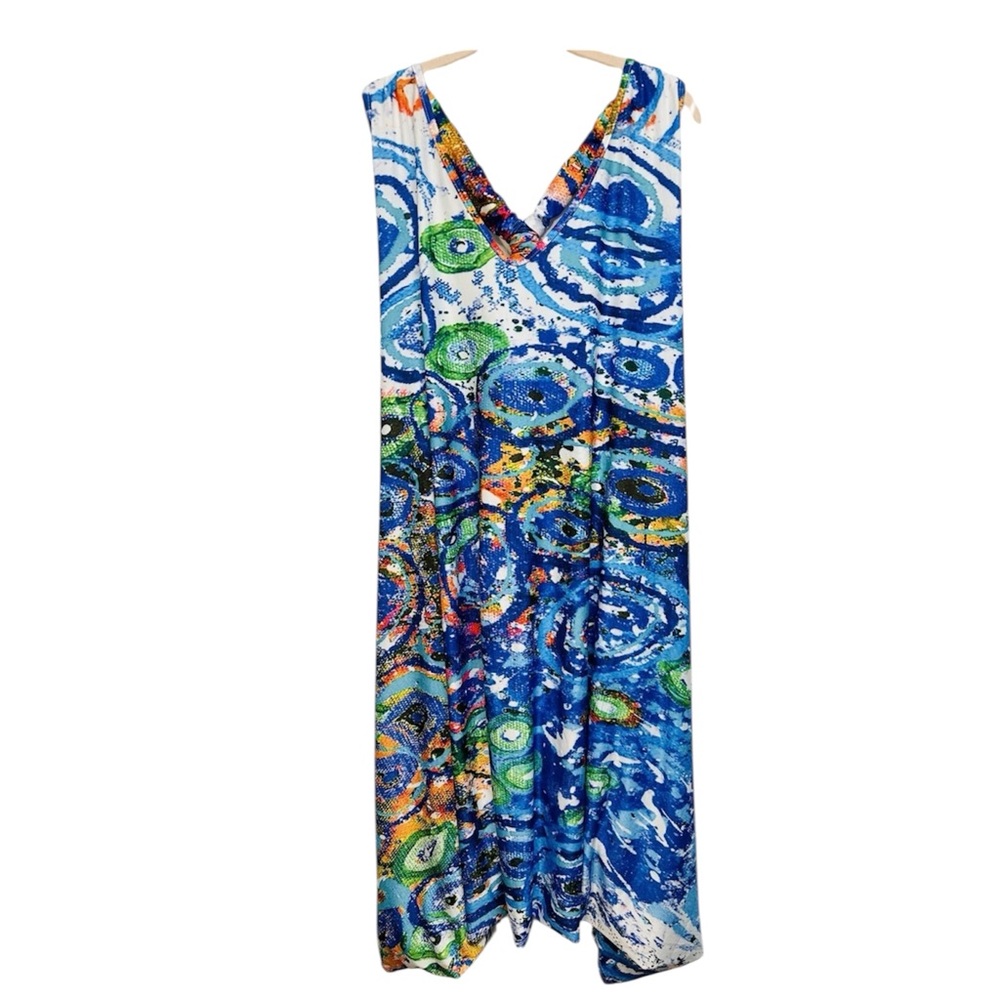 Lily By Firmiana Women’s Blue/Multi Pockets Racerback Harem Style Romper Sz 4XL